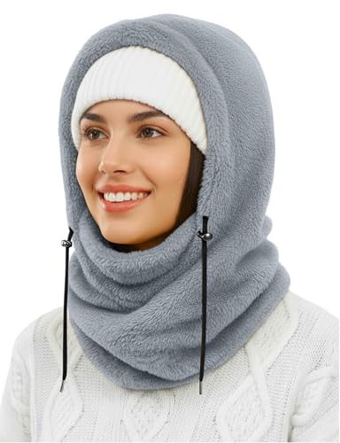AURUZA Balaclava Face Mask for Women Men Winter Hat Windproof Fleece Neck Warmer Warm Face Cover Scarf - color: Grey