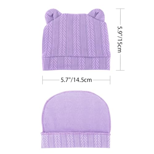 Newborn Baby Hat and Mittens Set Bear Ears Toddler Infant Beanie Caps Newborn Hospital Hat for Baby Boy Girl 0-3 Months - color: Wheat Patterned Bear Ear B