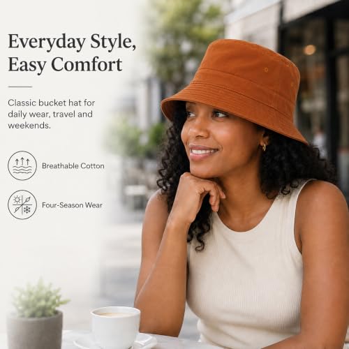 Cotton Bucket Hat Packable Beach Sun Hat for Women Men - color: Sunsetred