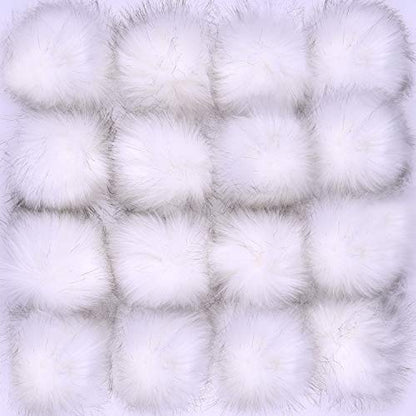 Coopay 16 Pieces Faux Fox Fur Pom Pom Balls DIY Fur Fluffy Ball with Elastic Loop for Hats Keychains Scarves Gloves Bags Charms Knitting Accessories (White) - color: White