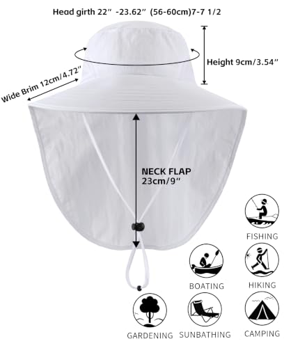 Home Prefer Outdoor UPF50+ Sun Hat Wide Brim Mesh Fishing Hat with Neck Flap - color: White