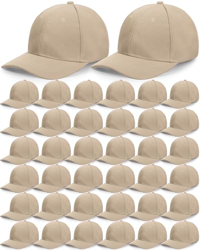 Foaincore 36 Pack Blank Baseball Cap Bulk Adjustable Back Strap Sublimation Hats Plain Unisex Trucker Hat for Men Women - color: Khaki