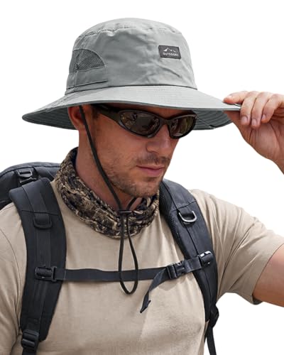 Hat Hut Hiking Hat, UPF50+ Wide Brim Sun Bucket Hats for Men Women, UV Protection, Fishing Outdoor Safari - color: Light Grey