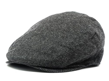 Men's Classic Patchwork Herringbone Checker Plaid Newsboy Ivy Hat Flat Cap - color: Black Plaid, size: Small-Medium