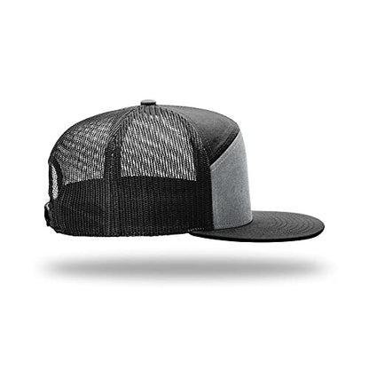 Richardson 168 Hi-Pro 7 Panel Adjustable Snapback Trucker Mesh Back Cap - color: Heather Grey/Black
