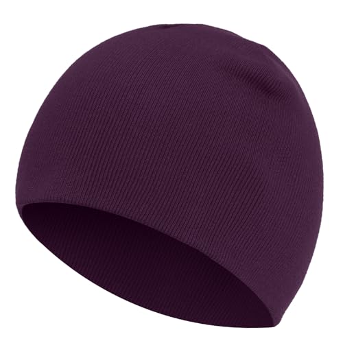 100% Cotton Beanie Hat for Men Women Cuffless Warm Winter Hats - color: 1pcs-purple
