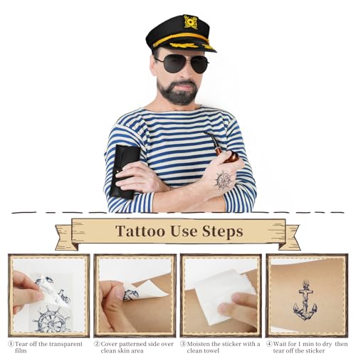 dodowin Captain Sailor Hat Set for Women Men, Yacht Rock Party Costume 4pcs - style: Black Captain Hat Set