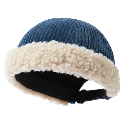 Corduroy Brimless Hats for Men Vintage Retro Beanie Hat Winter Docker Hat Sailor Cap Fisherman Leon Hat Landlord Hat - color: Mg-xgmgupdxr43-blue