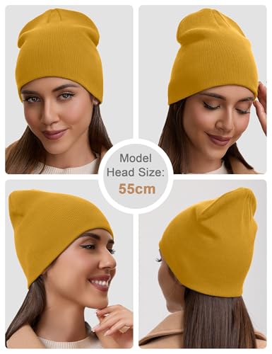 vidsel 100% Cotton Beanie Hat for Men Women, Soft Cuffless Knit Skull Cap - color: 1pc-yellow
