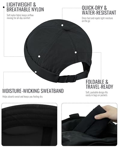 CLAPE Lightweight Breathable Brimless Cap Street Casual Versatile Summer Quick Dry Docker Cap No Brim Sailor Cap Leon Cap - color: Ct81-black