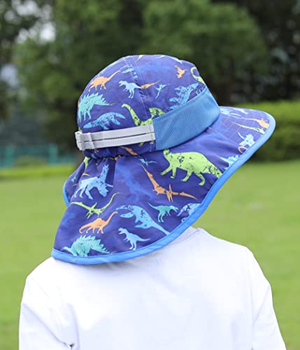 icolor Kids Sun Hat UPF50+ Sun Protection Bucket Hat Toddler Summer Beach Play Hats with Neck Flap for Girl Boy Ages 3~10 - color: Littledinosaur