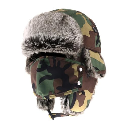 Waterproof Winter Trapper Ushanka Hat Ear Flap Chin Strap, Russian Style - color: Arctic (Wood Camo)