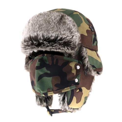 Waterproof Winter Trapper Ushanka Hat Ear Flap Chin Strap, Russian Style - color: Arctic (Wood Camo)