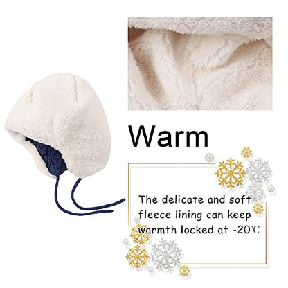 Peecabe Winter Kids Beanie Hat Baby Knitted Hats Fleece Earflap Toddler Cap - color: Denim Blue, size: 6-24 Months