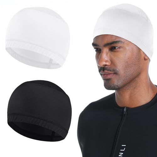 Cooling Skull Caps for Men Hard Hat Helmet Liner Cycling Cap Running Beanie - color: 2pcs-（black+white）