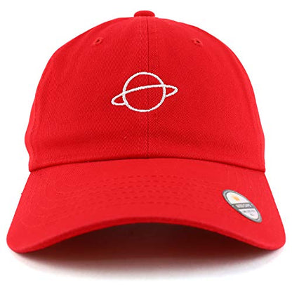 Trendy Apparel Shop Planet Embroidered Low Profile Soft Cotton Dad Hat Cap - color: Red