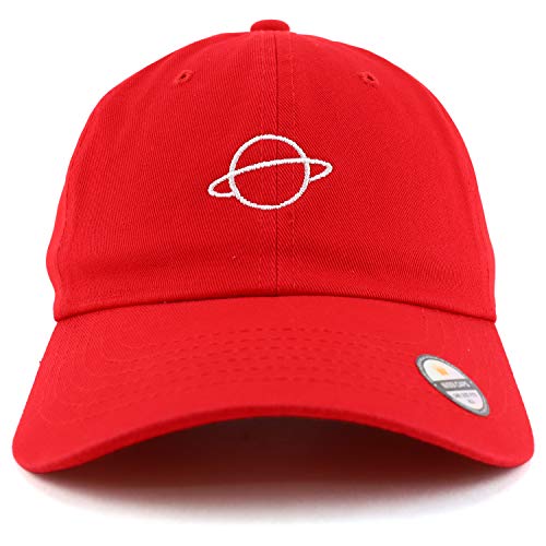 Trendy Apparel Shop Planet Embroidered Low Profile Soft Cotton Dad Hat Cap - color: Red