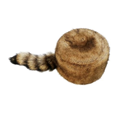 Women's Russian Cossack Hat with Raccoon Tail Furry Trapper Hat Plush Warm Winter Hats for Hunting Faux Fur Ski Cap - color: Light Brown