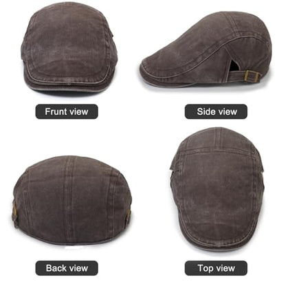 Initlove Mens Newsboy Cap Washed Beret Ivy Hat Flat Hats for Cabbie Driving - color: Coffee