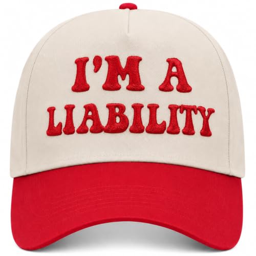 Funny Trucker Hats Embroidered Vintage Snapback Hat for Women Put It On My Husband's Tab Hats Gag Gifts Baseball Cap Red - color: I'm a Liability Red