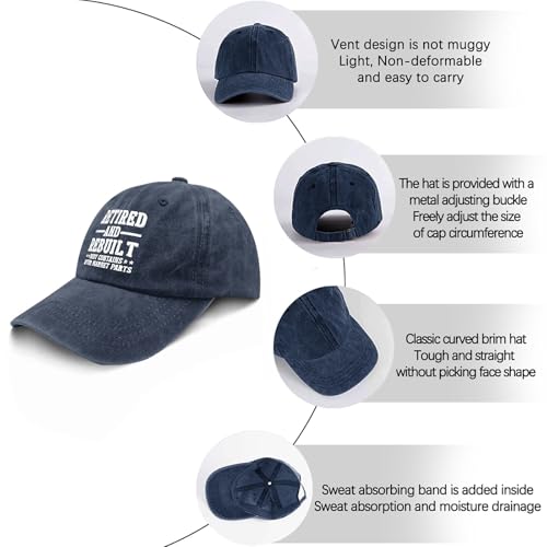 Retired and Rebuilt Hip Knee Replacement Parts Hat Men Dad Hats Funny Birthday Gifts for Women - color: Navy Blue