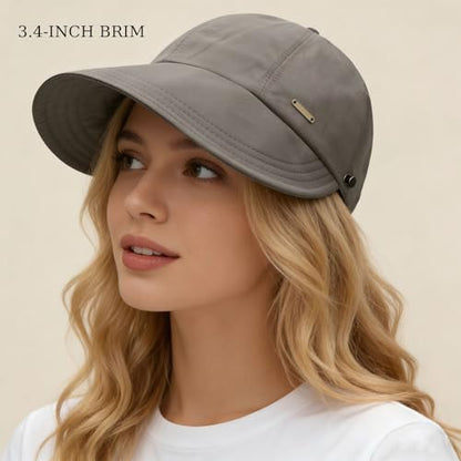 UPF 50+Womens Sun Hat UV Protection Hiking Fishing Hats Wide Brim Hat Adjustable Ponytail Packable Sun Cap - color: Gray