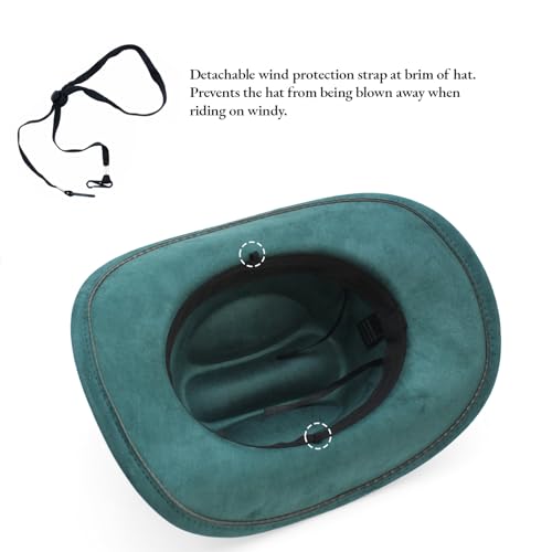 LIDHAY Cowboy Hat for Women Men with Shapeable Wide Brim Western Suede Hat for Cowboys and Cowgirls - color: Dark Green
