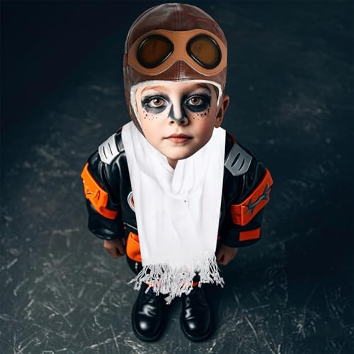 Pistha Pilot Aviator Costume for Kids Aviator Hat with Goggles and Withe Scarf Set