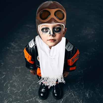 Pistha Pilot Aviator Costume for Kids Aviator Hat with Goggles and Withe Scarf Set