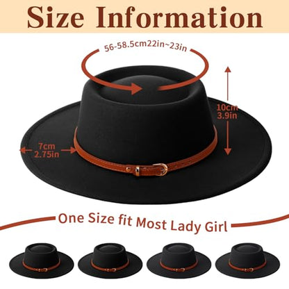 JaGely Hats Felt Hat for Women with Belt - color: Black