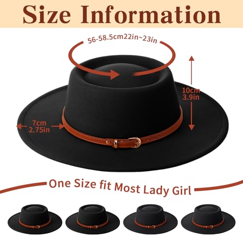 JaGely Hats Felt Hat for Women with Belt - color: Black