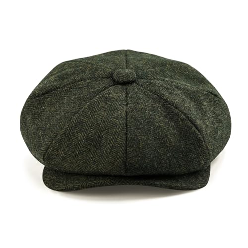 BOTVELA Men's 8 Panel Wool Blend Newsboy Flat Cap - color: Green, size: 7 5/8