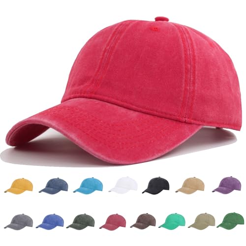 Vintage Washed Cotton Plain Baseball Caps Adjustable Unstructured Blank Casual Dad Ball Hats for Men Women, M/L/XL/XXL - color: Red, size: Medium-Large