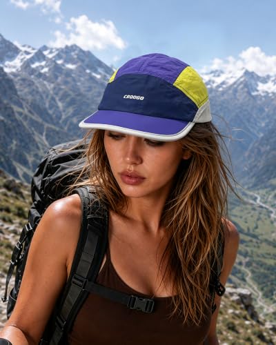 Clakllie Multicolor Short Brim Cap for Men Quick Dry 5 Panel Running Hat - color: Crsb09-purple/Navy