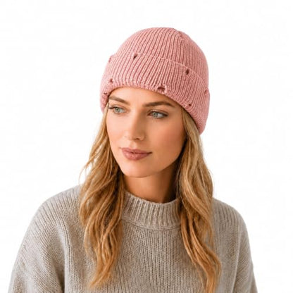 Unisex Warm Knit Skull Cap Hip-hop Slouchy Ripped Knitted Hat - color: Pink