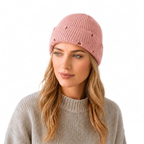 Unisex Warm Knit Skull Cap Hip-hop Slouchy Ripped Knitted Hat - color: Pink