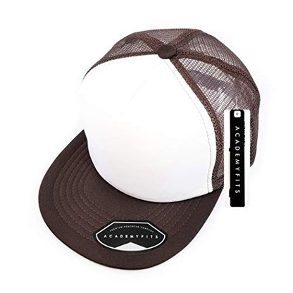 Quality 5 Panel High Crown Trucker Foam Mesh Hat Snapback Men Women Unisex Waterproof Blank Cap #2070 - color: White / Brown