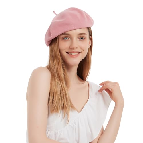 Cotton French Beret Hat Summer Knitted Soft Thin Beret Hat Slouchy Loose Painters Hat Solid Color for Women - color: Shell Pink