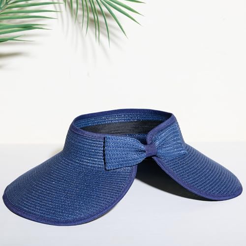 Hadley Wren Womens Packable Sun Visor, Wide Brim, Roll Up Vacation Hat, Wide Brim - color: Navy