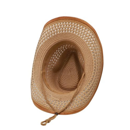 Straw Cowgirl Hat for Women Cowboy Hats for Men Wide Brim Sun Hat Shapeable Western Hat Beach Hat - color: Khaki-caramel