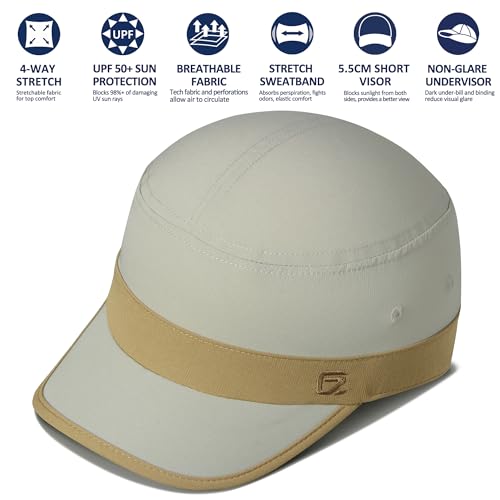 GADIEMKENSD Stretch Army Cap Cadet Military Hats Flat Top Baseball Cap Short Bill Breathable - color: Cream/Khaki