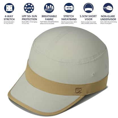 GADIEMKENSD Stretch Army Cap Cadet Military Hats Flat Top Baseball Cap Short Bill Breathable - color: Cream/Khaki