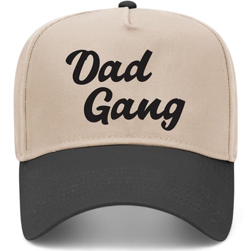 Dad Gang Vintage Trucker Hat | Classic Retro Hat for Dads | Premium Snapback Hat for Men - color: Black/Khaki