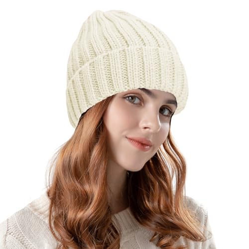 ZOORON 1&2 Winter Beanie for Women Soft Warm Slouchy Knit Hat Ski Stocking Cuffed Cap - color: Beige