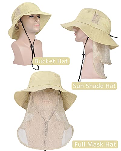 Tirrinia Wide Brim Sun Hat with Neck Flap for Men & Women - color: #2 Stone Mesh