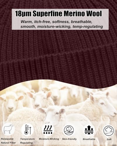 ROYBENS 100% Merino Wool Short Fisherman Beanie for Men Knit Winter Hat - color: 1pcs-wine Red