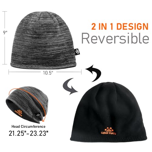 Lvaiz Winter Fleece Lined Beanie Hat for Men Women Reversible Skull Cap - color: Navy Blue+black