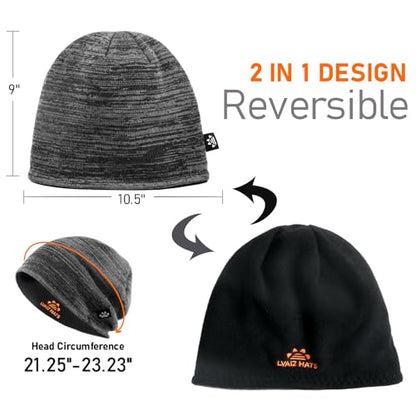Lvaiz Winter Fleece Lined Beanie Hat for Men Women Reversible Skull Cap - color: Navy Blue+black