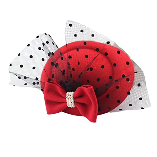 Vintage Bowknot Veil Hat Mini Top Hat Pill Box Hat Classic Wedding Party Hat with Clip for Ladies Women Red - color: Red