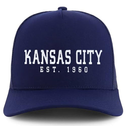 Trendy Apparel Shop KansasCity Est.1960 Embroidered 5 Panel Snapback Trucker Cap - color: Navy